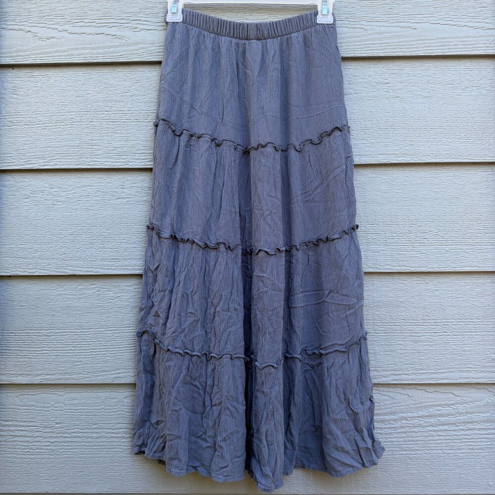Hollister XS Adjustable Rise Maxi Skirt Women Gray Cotton Blend Ruffle